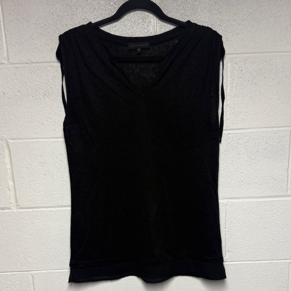 Sanctuary Black Sleeveless Ruched Detail Linen Top Sz Small